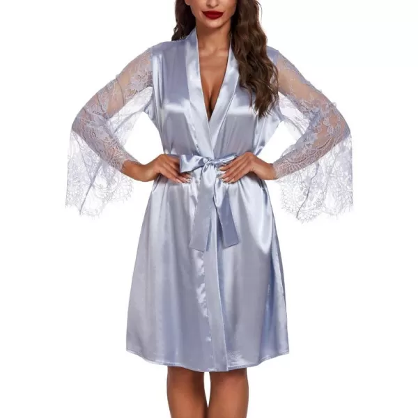 Avidlove Womens Satin Kimono Robe for Bridesmaid and Bride Wedding Party Getting Ready Short RobeGrey