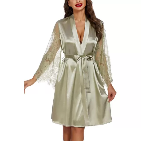 Avidlove Womens Satin Kimono Robe for Bridesmaid and Bride Wedding Party Getting Ready Short RobeLight Green