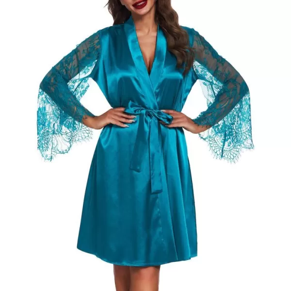 Avidlove Womens Satin Kimono Robe for Bridesmaid and Bride Wedding Party Getting Ready Short RobePeacock Blue