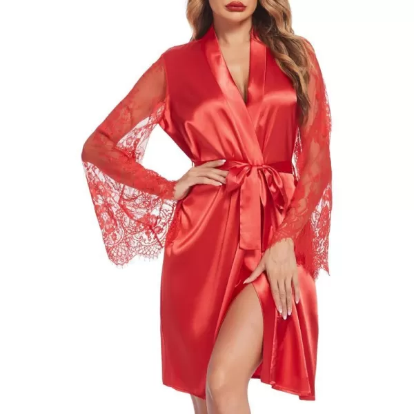 Avidlove Womens Satin Kimono Robe for Bridesmaid and Bride Wedding Party Getting Ready Short RobeRed