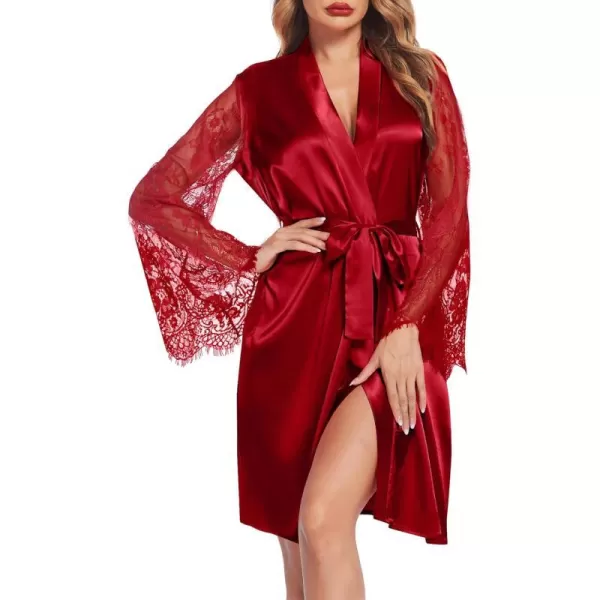 Avidlove Womens Satin Kimono Robe for Bridesmaid and Bride Wedding Party Getting Ready Short RobeWine Red