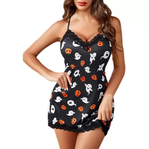 Avidlove Womens Sexy Lingerie for Women Lounge Nightwear Sexy Sleepwear Full Slip Chemise Lingerie Cotton Nightgowns BabydollPumpkin Skull