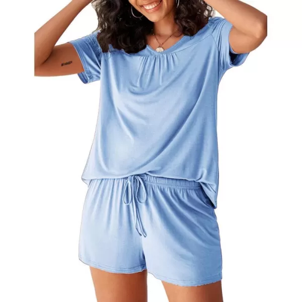 Avidlove Womens Shorts Pajama Set Short Sleeve Sleepwear Nightwear Pjs SXXLLight Blue