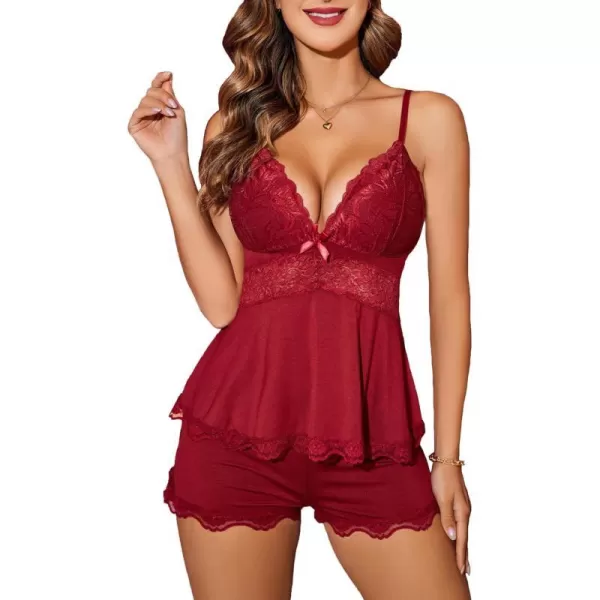 Avidlove Womens Sweetness Cami Set Lace Camisole Lingerie Nightwear Sexy Pajamas Lounge Sets1wine Red