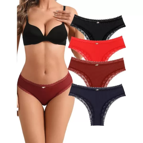 Avidlove Womens Underwear Hipster Panties Lace Bikini Brief Underwear 2 amp 4 Pack SXXLBlackWine RedNavy BlueRed