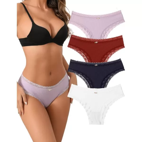 Avidlove Womens Underwear Hipster Panties Lace Bikini Brief Underwear 2 amp 4 Pack SXXLWhiteWine RedNavy BlueLilac