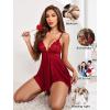 imageAvidlove Women Lace Lingerie Front Closure Babydoll V Neck Nightwear Sexy Chemise NightieB Deep Red