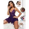 imageAvidlove Women Lace Lingerie Front Closure Babydoll V Neck Nightwear Sexy Chemise NightieBdeep Purple