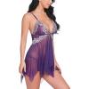 imageAvidlove Women Lace Lingerie Front Closure Babydoll V Neck Nightwear Sexy Chemise NightieBpurple