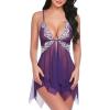 imageAvidlove Women Lace Lingerie Front Closure Babydoll V Neck Nightwear Sexy Chemise NightieBpurple