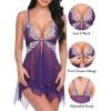 imageAvidlove Women Lace Lingerie Front Closure Babydoll V Neck Nightwear Sexy Chemise NightieBpurple