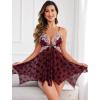 imageAvidlove Women Lace Lingerie Front Closure Babydoll V Neck Nightwear Sexy Chemise NightieBurgundy Butterfly Print