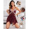 imageAvidlove Women Lace Lingerie Front Closure Babydoll V Neck Nightwear Sexy Chemise NightieBurgundy Butterfly Print