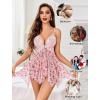 imageAvidlove Women Lace Lingerie Front Closure Babydoll V Neck Nightwear Sexy Chemise NightieFloral Pink