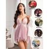 imageAvidlove Women Lace Lingerie Front Closure Babydoll V Neck Nightwear Sexy Chemise NightiePink Heart Print