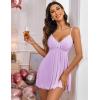 imageAvidlove Women Nightgown Sexy Sleepwear Lace Chemise Vneck Modal Babydoll Lounge DressLight Purple