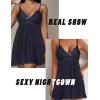 imageAvidlove Women Nightgown Sexy Sleepwear Lace Chemise Vneck Modal Babydoll Lounge DressNavy Blue