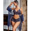 imageAvidlove Women Sexy Lingerie Set 3 Piece Bra and Panty Sets with Lace Kimono Robe Sleepwear Mesh NightgownNavy Blue