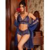 imageAvidlove Women Sexy Lingerie Set 3 Piece Bra and Panty Sets with Lace Kimono Robe Sleepwear Mesh NightgownNavy Blue