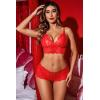 imageAvidlove Women Sexy Lingerie Set 3 Piece Bra and Panty Sets with Lace Kimono Robe Sleepwear Mesh NightgownRed