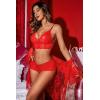 imageAvidlove Women Sexy Lingerie Set 3 Piece Bra and Panty Sets with Lace Kimono Robe Sleepwear Mesh NightgownRed