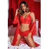 imageAvidlove Women Sexy Lingerie Set 3 Piece Bra and Panty Sets with Lace Kimono Robe Sleepwear Mesh NightgownRed