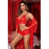 imageAvidlove Women Sexy Lingerie Set 3 Piece Bra and Panty Sets with Lace Kimono Robe Sleepwear Mesh NightgownRed
