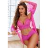 imageAvidlove Women Sexy Lingerie Set 3 Piece Bra and Panty Sets with Lace Kimono Robe Sleepwear Mesh NightgownRose Red