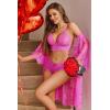 imageAvidlove Women Sexy Lingerie Set 3 Piece Bra and Panty Sets with Lace Kimono Robe Sleepwear Mesh NightgownRose Red