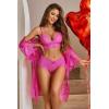 imageAvidlove Women Sexy Lingerie Set 3 Piece Bra and Panty Sets with Lace Kimono Robe Sleepwear Mesh NightgownRose Red