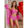 imageAvidlove Women Sexy Lingerie Set 3 Piece Bra and Panty Sets with Lace Kimono Robe Sleepwear Mesh NightgownRose Red