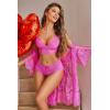 imageAvidlove Women Sexy Lingerie Set 3 Piece Bra and Panty Sets with Lace Kimono Robe Sleepwear Mesh NightgownRose Red