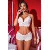 imageAvidlove Women Sexy Lingerie Set 3 Piece Bra and Panty Sets with Lace Kimono Robe Sleepwear Mesh NightgownWhite