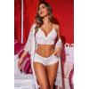 imageAvidlove Women Sexy Lingerie Set 3 Piece Bra and Panty Sets with Lace Kimono Robe Sleepwear Mesh NightgownWhite