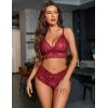 imageAvidlove Women Sexy Lingerie Set 3 Piece Bra and Panty Sets with Lace Kimono Robe Sleepwear Mesh NightgownWine Red