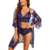 imageAvidlove Women Sexy Lingerie Set 3 Piece Bra and Panty Sets with Lace Kimono Robe Sleepwear Mesh NightgownNavy Blue