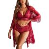 imageAvidlove Women Sexy Lingerie Set 3 Piece Bra and Panty Sets with Lace Kimono Robe Sleepwear Mesh NightgownWine Red