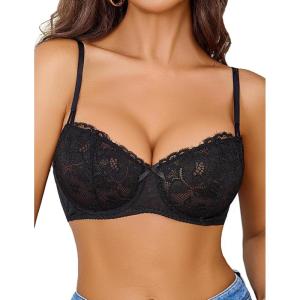 imageAvidlove Womens Sexy Lace Bra Sheer Balconette Underwire Unlined Everyday Bras LingerieBlack