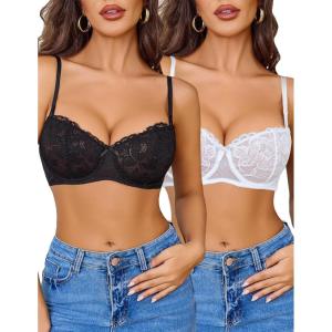 imageAvidlove Womens Sexy Lace Bra Sheer Balconette Underwire Unlined Everyday Bras LingerieBlackwhite