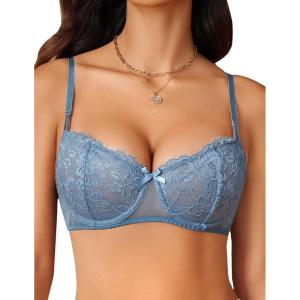 imageAvidlove Womens Sexy Lace Bra Sheer Balconette Underwire Unlined Everyday Bras LingerieDark Blue