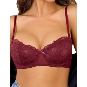 imageAvidlove Womens Sexy Lace Bra Sheer Balconette Underwire Unlined Everyday Bras LingerieDark Red