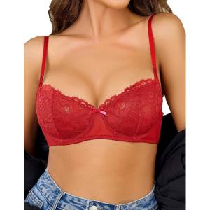 imageAvidlove Womens Sexy Lace Bra Sheer Balconette Underwire Unlined Everyday Bras LingerieRed