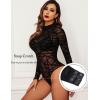 imageAvidlove Long Sleeve Bodysuit for Women Turtleneck Sheer Mesh Bodysuit Geo Print LeotardsBlack