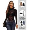 imageAvidlove Long Sleeve Bodysuit for Women Turtleneck Sheer Mesh Bodysuit Geo Print LeotardsBlack