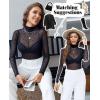 imageAvidlove Long Sleeve Bodysuit for Women Turtleneck Sheer Mesh Bodysuit Geo Print LeotardsBlack Polka Dots