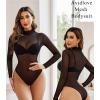 imageAvidlove Long Sleeve Bodysuit for Women Turtleneck Sheer Mesh Bodysuit Geo Print LeotardsBlack02
