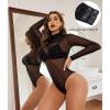 imageAvidlove Long Sleeve Bodysuit for Women Turtleneck Sheer Mesh Bodysuit Geo Print LeotardsBlack02