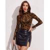 imageAvidlove Long Sleeve Bodysuit for Women Turtleneck Sheer Mesh Bodysuit Geo Print LeotardsBrown Baroque