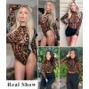 imageAvidlove Long Sleeve Bodysuit for Women Turtleneck Sheer Mesh Bodysuit Geo Print LeotardsBrown Baroque