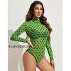 imageAvidlove Long Sleeve Bodysuit for Women Turtleneck Sheer Mesh Bodysuit Geo Print LeotardsGreen